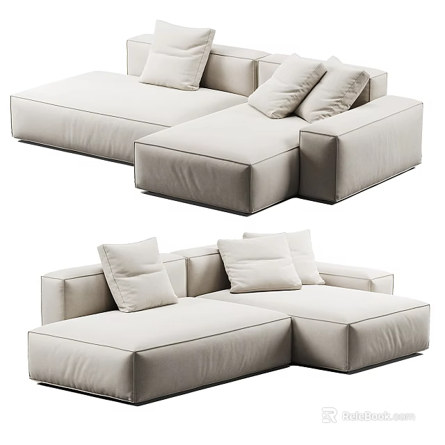Modular Sectional Sofa Beige Upholstered With Plush Cushions Modern Design For Living Room Comfortable Seating 3d model 