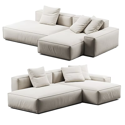 Modular Sectional Sofa Beige Upholstered With Plush Cushions Modern Design For Living Room Comfortable Seating 3d model