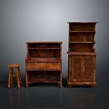 Vintage Wooden Chest of Drawers with Shelves Stool and Classic Retro Brown Design Elements