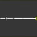 Silver Long Shiny Metal Weapon with Green Component and Spear Like Design