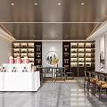 Elegant Chinese Specialty Store Interior With Wooden Shelves Tables Chairs And Display Products
