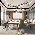 Modern Conference Room Interior Design With Large Windows Projection Screen And Comfortable Chairs 3d model
