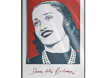 Portrait Painting of a Woman with Wavy Hair and Pearl Necklace on Red Background 3d model