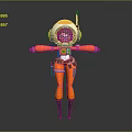 Animated Game Movie Character in Orange White Spacesuit with Helmet Antenna and Goggles