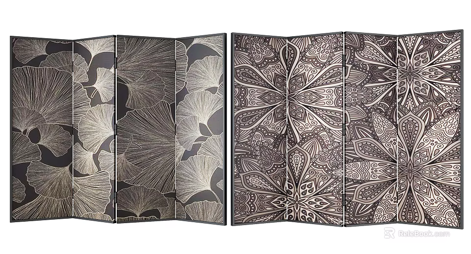 Decorative Room Divider With Ginkgo Leaf And Intricate Symmetrical Patterns 3d model