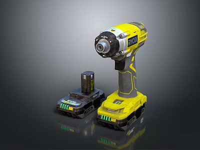 Yellow Cordless Power Drill With Rechargeable Battery And Charging Base 3d model