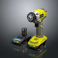 Yellow Cordless Power Drill With Rechargeable Battery And Charging Base 3d model