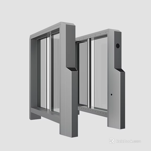 Modern Symmetrical Automatic Door System With Metal Frame And Glass Panels 3d model 