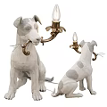 Dog Shaped Unique Floor Lamp With White Gray Spots And Golden Arm Design