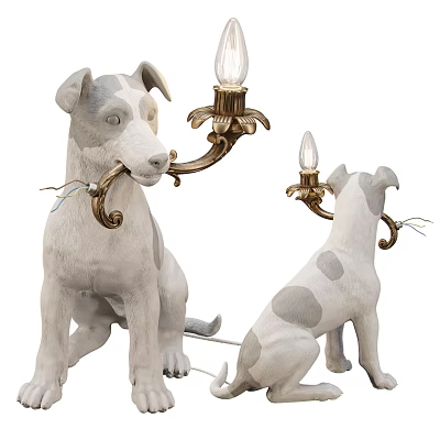 Dog Shaped Unique Floor Lamp With White Gray Spots And Golden Arm Design 3d model