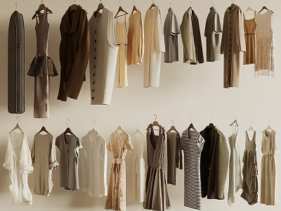 Stylish Clothes Collection Hanging In Neutral Tones 3d model