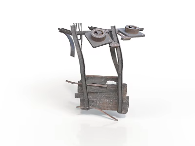Dark Industrial Metal Mechanical Structure With Multiple Rods And Platforms 3d model