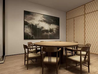 Dining Box Round Table and Chair Combination Sideboard Hanging Picture 3d model