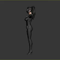 Woman In Black Tight Outfit With Mask And Tactical Belt Pouch Arms Outstretched