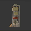 Metal Storage Shelving Unit With Green Brown Boxes Blankets Ladder And Woven Basket