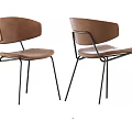 Modern Dining Table Set With Wooden Frame Stone Top Brown Leather Chairs Metal Legs