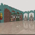 Traditional Restaurant Exterior With Colorful Domes Red Brick Walls And Arched Wrought Iron Gates