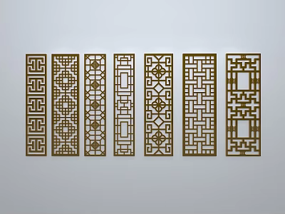 Chinese-style window grilles silhouette pane window sill border openwork window 3d model