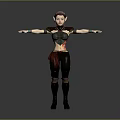3D Character Woman With Arms Outstretched In Decorative Green Top Red Accents Black Pants Boots