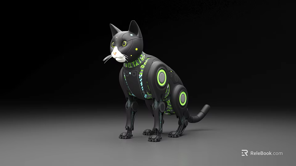 Robot Reptile Design With Black Body Green Circular Components And White Accents Against Black Background 3d model 