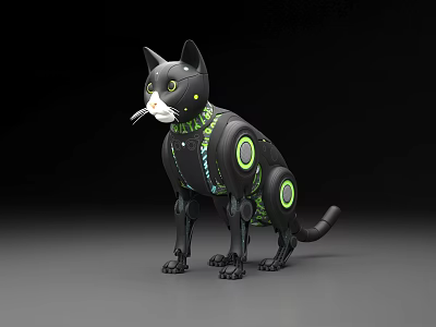 Robot Reptile Design With Black Body Green Circular Components And White Accents Against Black Background 3d model