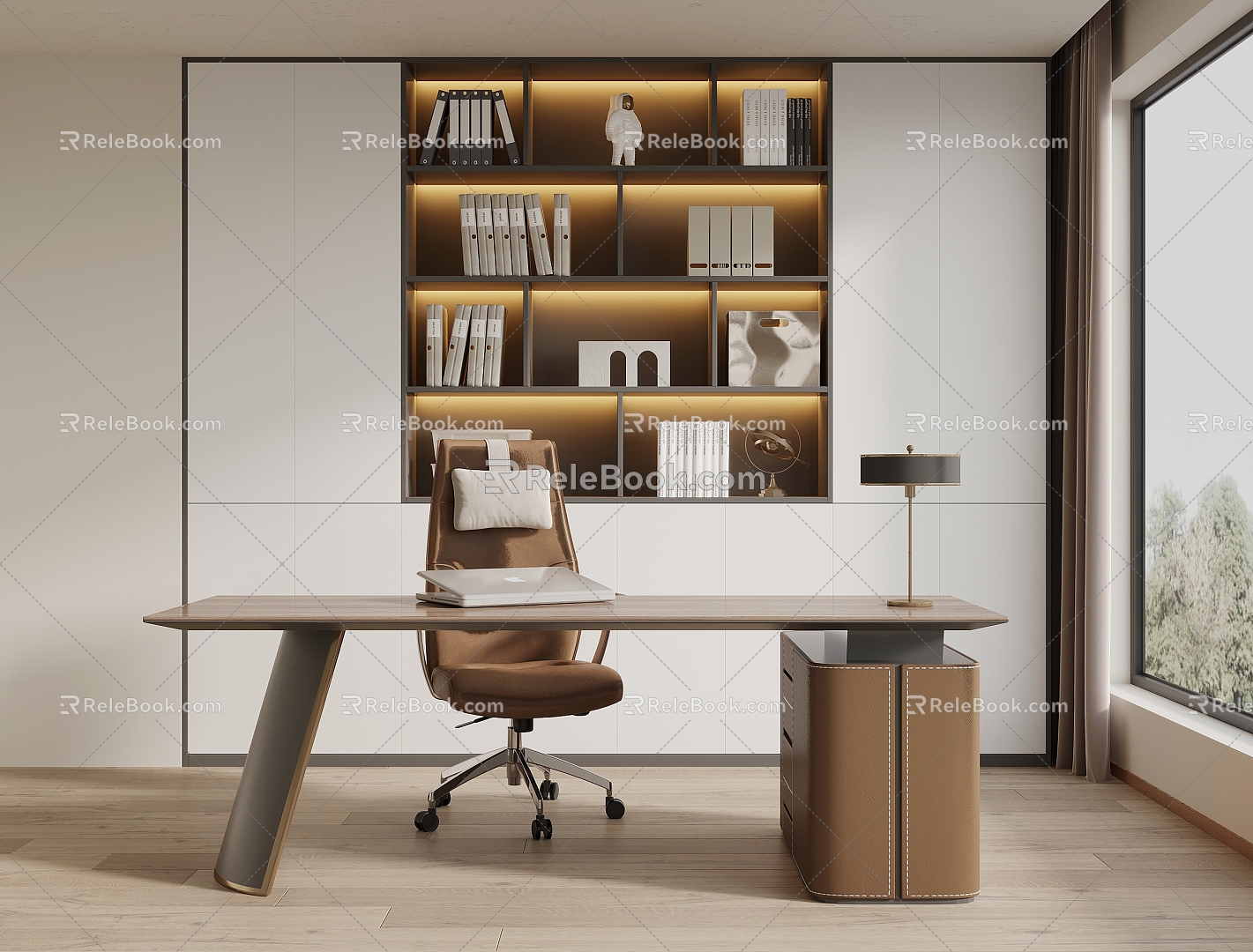 modern study desk chair office 3d model