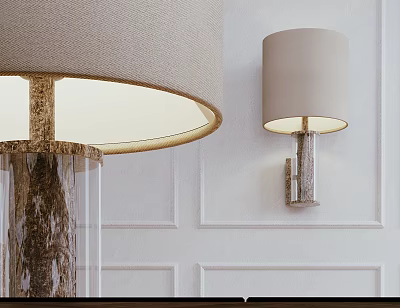 Elegant Contemporary Wall Sconce With Beige Shade On White Paneled Wall 3d model