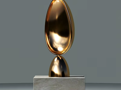 Elegant Golden Shiny Decorative Ornament Set With Oval Egg Shaped Design And Marble Base 3d model