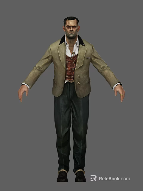 Man Wearing Beige Blazer Red Vest White Shirt And Dark Striped Trousers 3d model 