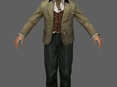 Man Wearing Beige Blazer Red Vest White Shirt And Dark Striped Trousers 3d model