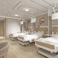 Modern Hospital Ward Interior Design With Medical Beds Pendant Lights And Wooden Flooring