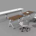 Modern White And Wooden Office Desk Setup With Rolling White Chairs And Minimal Design