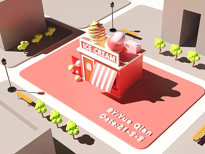 Modern Cartoon Building Ice Cream Shop 3d model