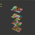3D Orange Geometric Blocks Stacked In Layered Abstract Structure Design