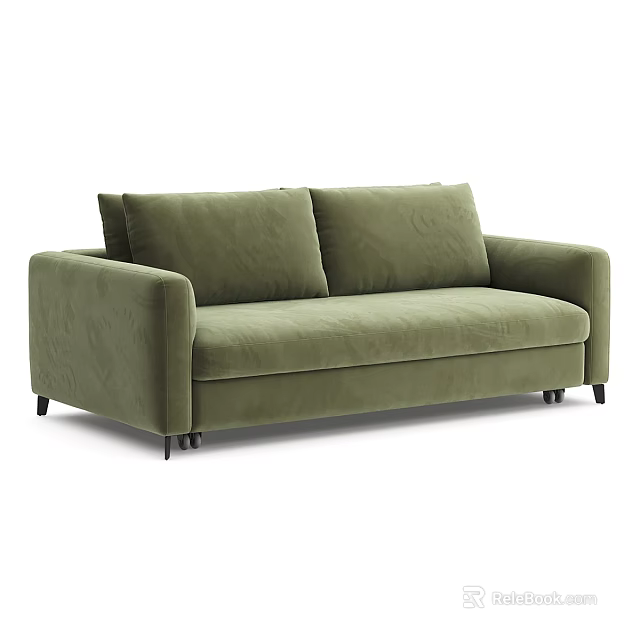 Green Velvet Two Seater Sofa with Modern Minimalist Design and Black Legs 3d model 