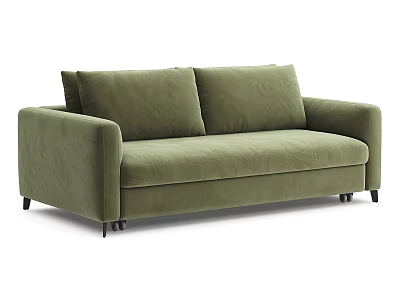 Green Velvet Two Seater Sofa with Modern Minimalist Design and Black Legs 3d model