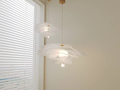 Modern White Petal Shaped Pendant Lights With Golden Mounts And White Blinds 3d model