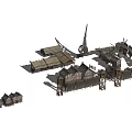 Traditional Ancient Architecture With Wooden Structures Sloped Roofs And Village Fences