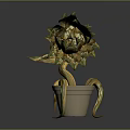 Elegant Decorative Household Item with Green Gold Petals and Curved Beige Pot Design