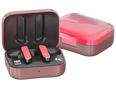 Wireless Bluetooth Earbuds With Red And Brown Open Charging Case Design 3d model