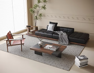 Mid-ancient style sofa coffee table combination coffee table leisure chair 3d model