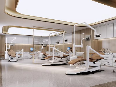 Modern Dental Clinic Interior With Dental Chairs And Medical Equipment Bright Lighting And Spacious Design 3d model