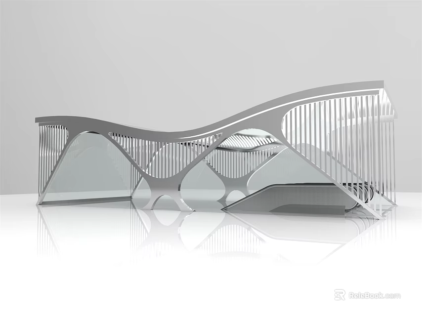 Modern Curved Architectural Structure With Metal Frames And Geometric Design 3d model 