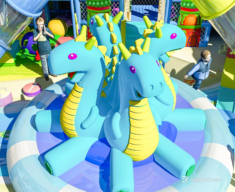 Colorful Dinosaur Shaped Inflatable Playground Equipment for Kids with Blue Yellow Design 3d model 