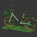 Light Colored Bicycle with Red Wheels and Handlebar Basket on Grass Base 3d model