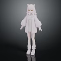 Cat Eared Character In Light Coat Long Sleeves White Pants Shoes On Dark Background