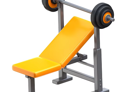 Sports Equipment Yellow Adjustable Bench Press With Metal Frame And Black Weight Plates 3d model