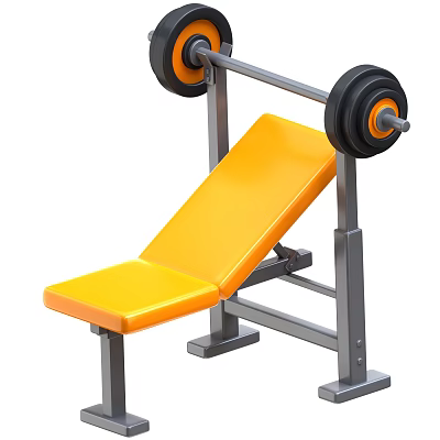 Sports Equipment Yellow Adjustable Bench Press With Metal Frame And Black Weight Plates 3d model