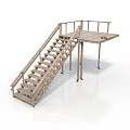 Wooden Staircase With Steps Leading To Elevated Platform And Railing 3d model