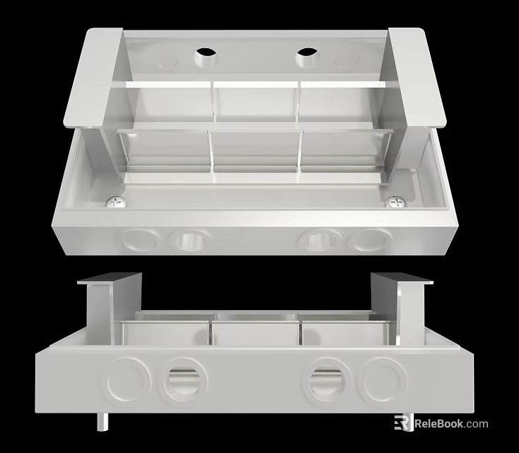 White Metal Industrial Equipment Enclosure With Sturdy Construction Multiple Holes And Compartments 3d model 